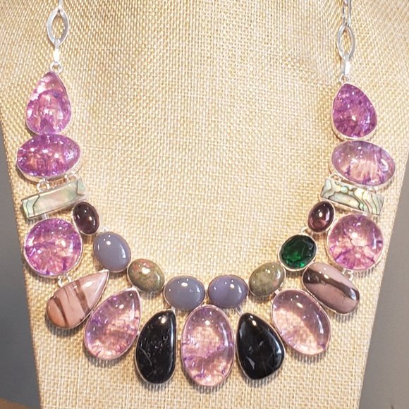 Abalone shell necklace 925 silver abalone crack crystal statement necklace